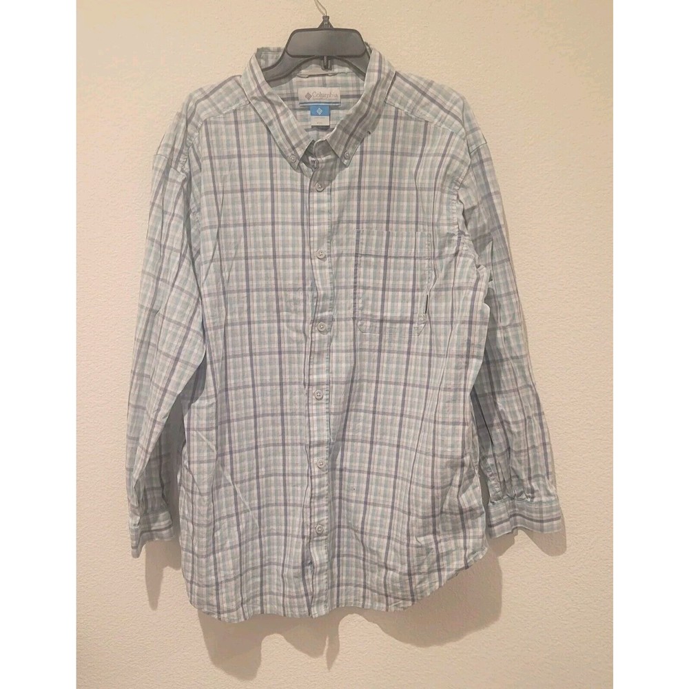 Columbia Shirt Mens XXL Blue Plaid Button Down Long Sleeve Cotton